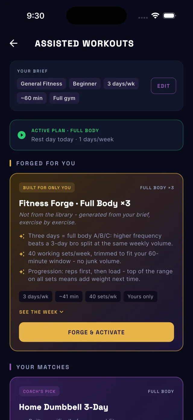 An AI-generated training plan built from the user's brief